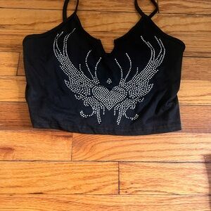 Black Rhinestone Embellished Women's Top